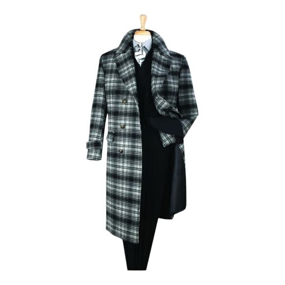 MEN'S VENO GIOVANNI 100% WOOL FULL LENGTH BLACK DOUBLE BREASTED TOP COAT CB-10. - Picture 2 of 2